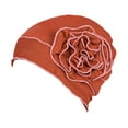 thumbnail image 3 of KLKCMS For Ladies Solid Elastic Flower Hat Turban Chemo Cancer Hair Loss Cap Head Wrap orange red, 3 of 9