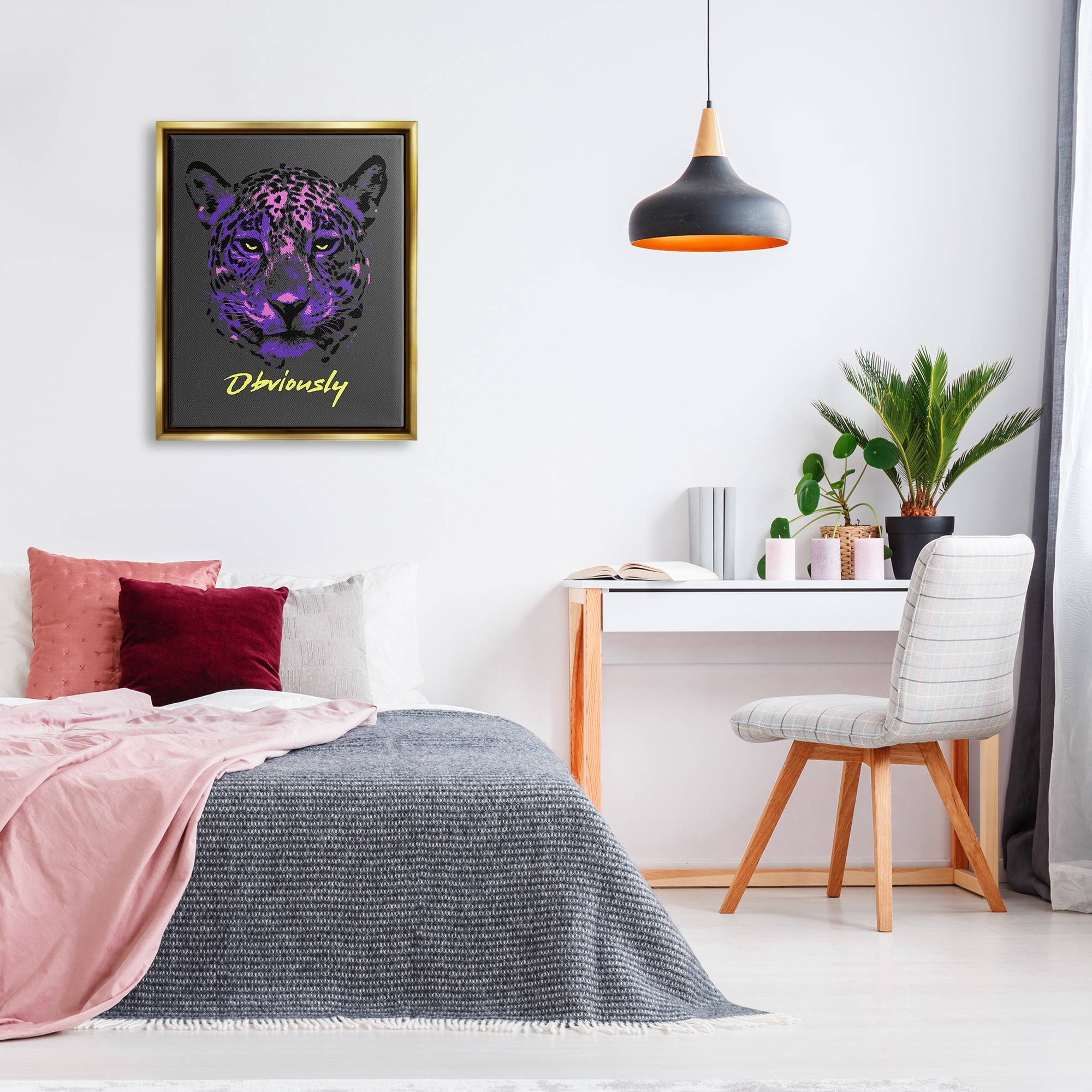 Stupell Industries Obviously Purple Leopard Animals & Insects Painting Gold Floater Framed Canvas Art Print Wall Art, 25 x 31