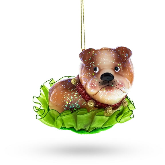 Bulldog Pup Glass Christmas Ornament