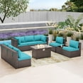 thumbnail image 5 of Kullavik Patio Furniture Sectional Sofa Set 10-Pieces PE Rattan Patio Conversation Set w/43in Gas Fire Pit Table, Outdoor Furniture with 55000 BTU Propane Fire Pit, Blue, 5 of 8