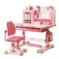 thumbnail image 6 of YNCE Small Desk, Kids Study Desk Chair Set, Height Adjustable Children School Study Table Chair Set with Sitting Corrector, Ergonomic Desk Chair with Book Stand, Foot Pedal, Partition Design, 6 of 9