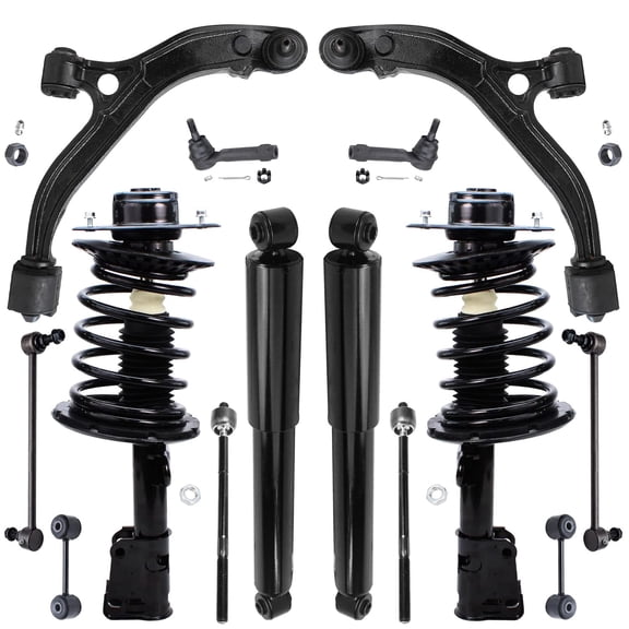 Detroit Axle - FWD Front End Suspension Kit for Chrysler Town & Country Voyager Dodge Grand Caravan, Struts & Coil Spring Control Arms Tie Rods Front and Rear Sway Bars Shock Absorbers Replacement