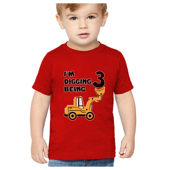 Tstars Toddler Kids T Shirt for Boys - Celebrating 3rd Birthday with Bulldozer Construction Party Theme