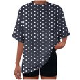 thumbnail image 4 of Women's Oversized Short Sleeve Tops Chest Pocket Polka Dots/Striped Graphic Print Crew Neck Casual T-shirts (S, Black), 4 of 7