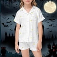thumbnail image 2 of CONZONE Halloween Pajamas for Girls Ghost Pjs Set Hallowmas Jammies Short Sleeve Button Down Shirts Shorts 2 Piece Sleepwear Loungewear for Kids, 2 of 7