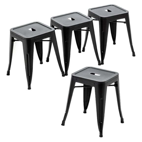 18 Inch Stackable Metal Stools, Industrial Backless Barstools Classroom Chairs Short Stools Metal Dining Chairs Set of 4 for Kitchen, School & Dining (18 inch, Matte Black)