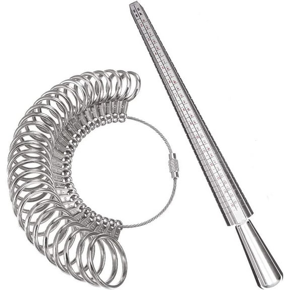 Ring Sizer Measuring Tool, Metal Ring Gauges with Aluminum Ring Mandrel Jewelry Sizer Kits for Women Men Rings US 0-13 with Half Size 27 Pcs
