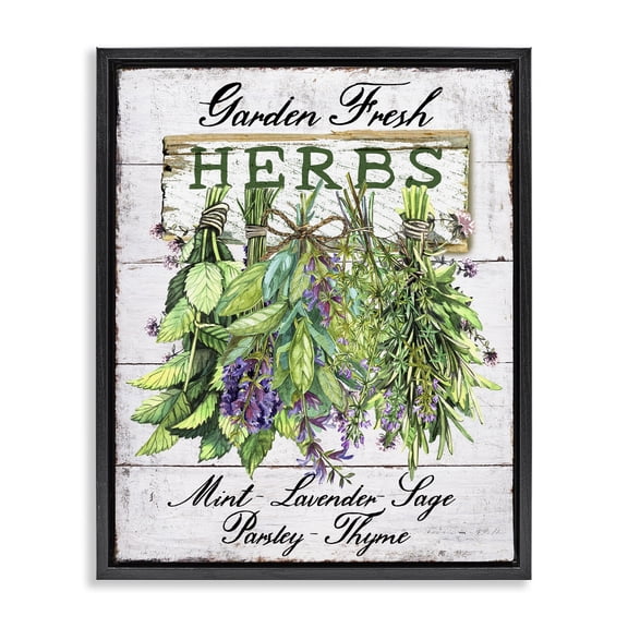 Stupell Industries Garden Fresh Herbs Food & Beverage Painting Black Floater Framed Canvas Art Print Wall Art, 17 x 21