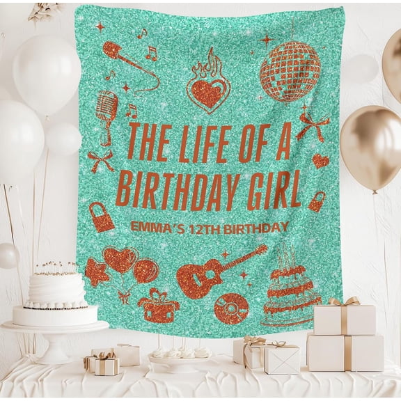 The Life of A Birthday Girl Backdrop Banner Tapestry Showgirl Birthday Party Decoration with Custom Name