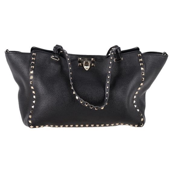 Pre-Owned Valentino Medium Rockstud Tote in Black Calfskin Leather