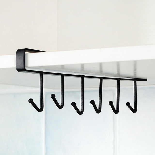 Yeacher 6 Hooks Cup Holder Mug Hooks Under Cabinet Kitchen Cabinet Under Shelf Storage Rack