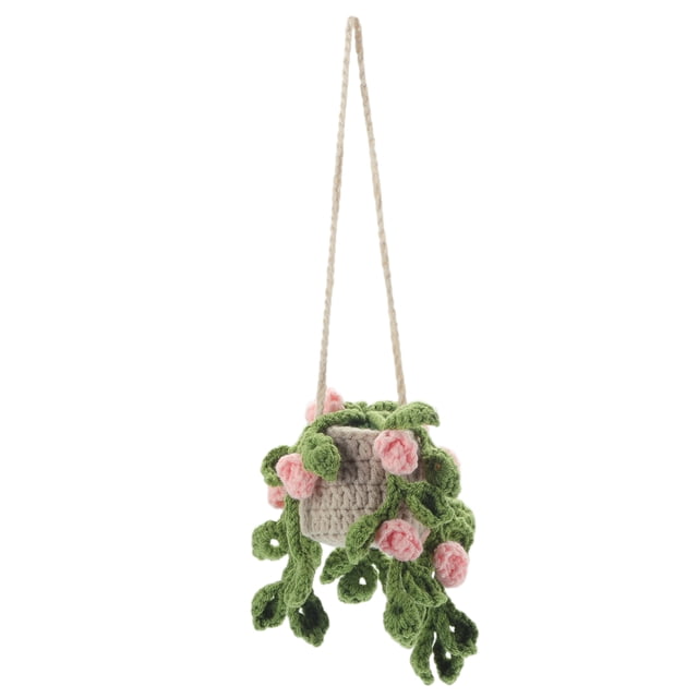 1 Pcs de tela de algodón y lino, piezas de flores, accesorios para el espejo retrovisor del coche, adorno colgante para coche, color rosa