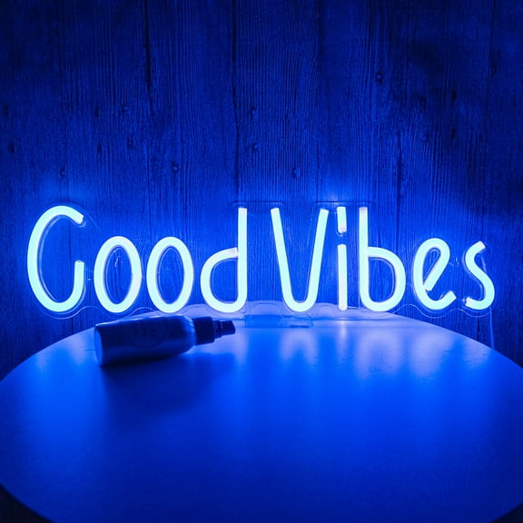 DONGPAI Blue Good Vibes Neon Light Signs, Acrylic Neon Light Night Light Wall Decor Hanging Sign for Bedroom, Birthday, Wedding, Party