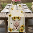 thumbnail image 4 of Sunflower Pig Table Runner 70 Inches, Summer Eucalyptus Retro Linen Texture Bed Runner Dresser Scarves Tabletop for Indoor Outdoor Parties/Ceremony/Banquet, 13" x 70", 4 of 9