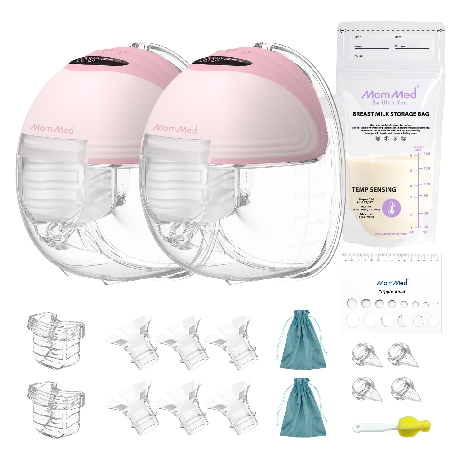 Mommed S21 Double Hands-Free Breast Pump, Leak-Proof Design, 3 Modes & 12 Vacuum Levels Electric Wearable Breast Pump-Pink