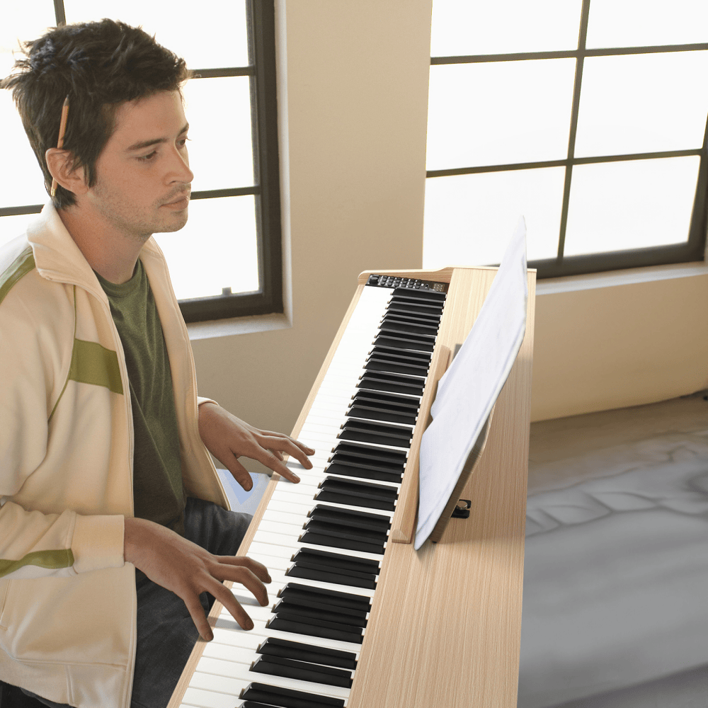 Tcbosik Digital Piano with Metal Stand and Headphone, 88 Key Full Weighted Keyboard with Triple Pedals for All Experience Levels, Wood Color