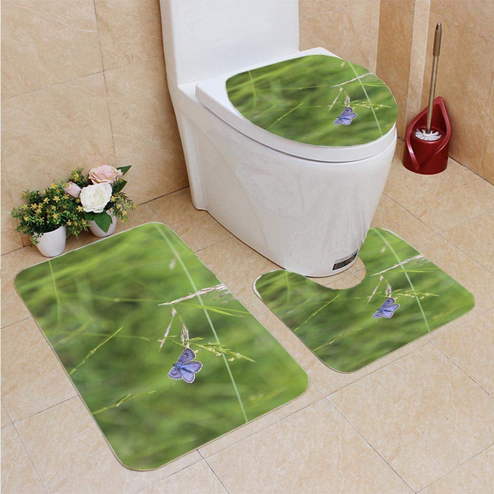 CHAPLLE Large Butterfly Cotswolds 3 Piece Bathroom Rugs Set Bath Rug