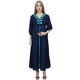 thumbnail image 2 of Bimba Women's Kimono Sleeve Embroidered Blue Drawstring Waist Maternity Dress - 6, 2 of 6