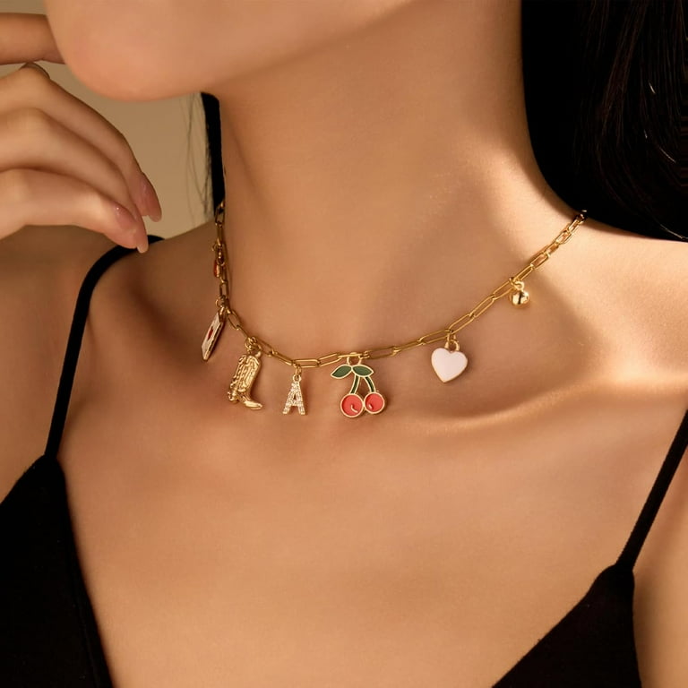 Initial Charm Necklace for Women Gold Letter Necklace Charm