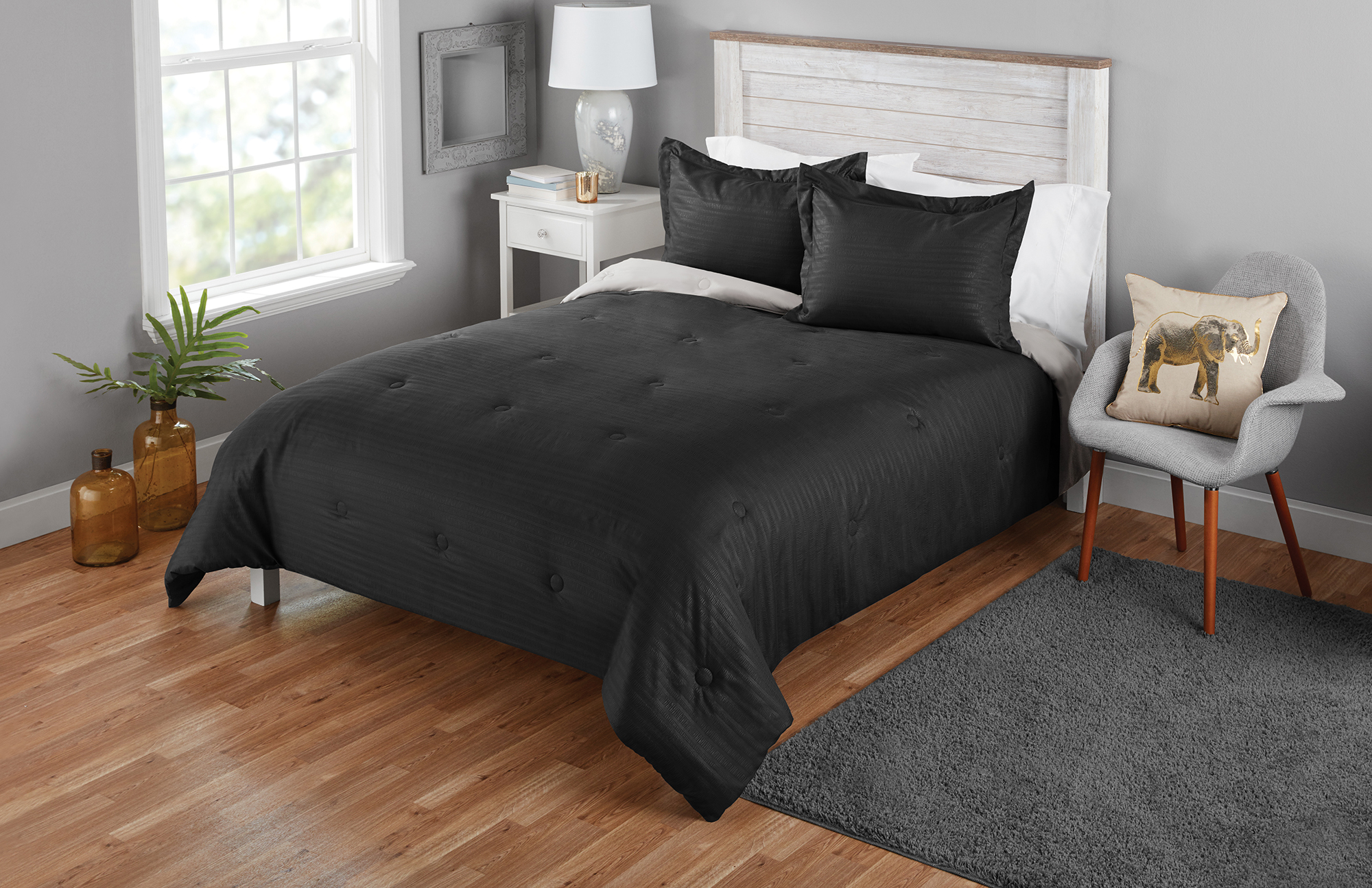 Bedding Black And Grey Comforter Set 3 Queen Size Fluffy 2 Pillow