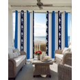 thumbnail image 4 of Coastal Shark Blackout Curtains, Light Blocking Print Window Curtains, Ocean Navy Blue White Stripe Geometric Thermal Insulated Window Drapes for Living Room Kitchen Cafe 2 Panels, 84"W x 63"L, 4 of 9