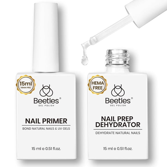 Beetles Nail Dehydrator and Primer Set 2Pcs 15 ml | No Lifting Prep, Strong Bond, Hema-Free for Gel Polish & Acrylic