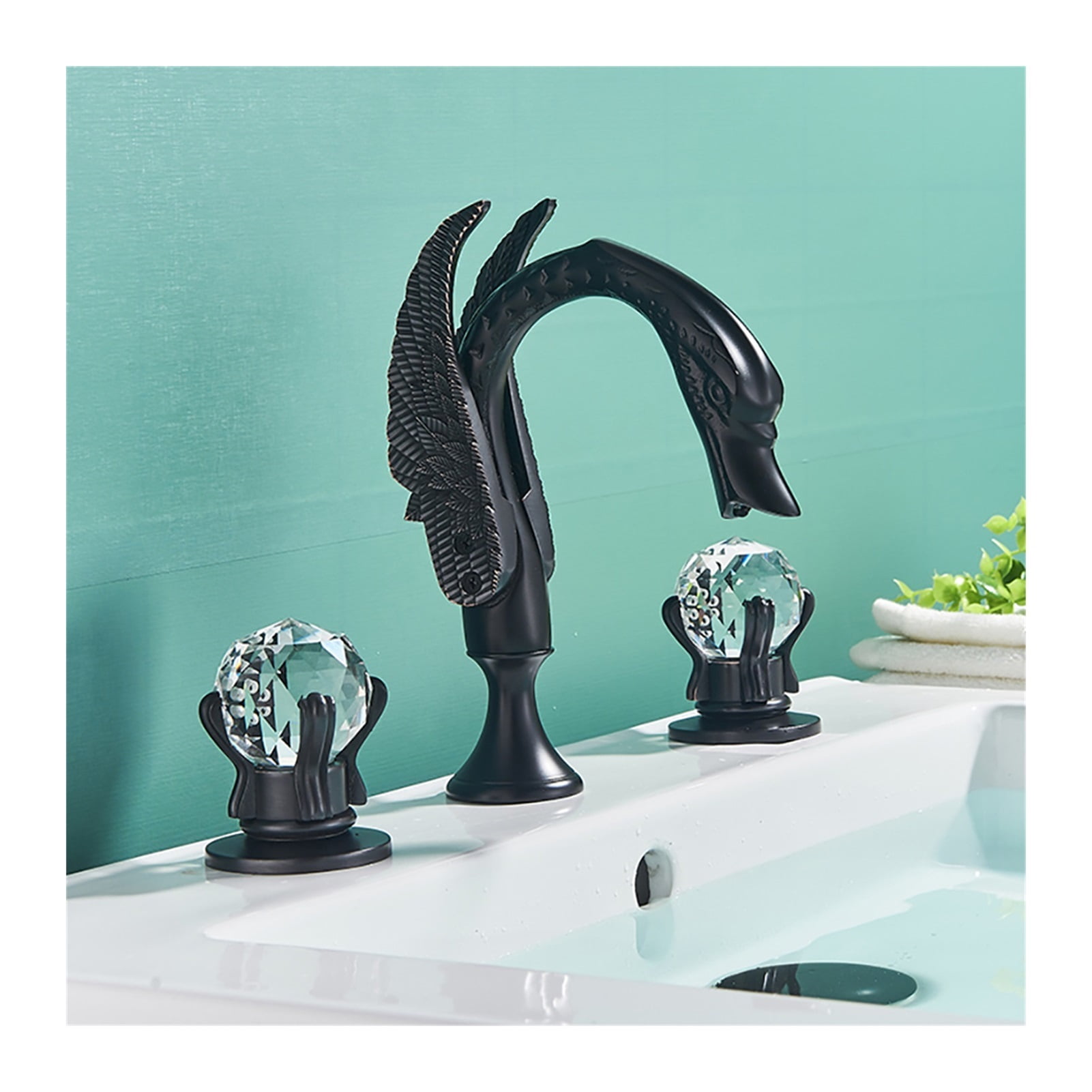 Golden Bathroom Basin Faucet Sink Tap Polished Gold Bathtub Swan Two Crystal Handwheel Elegant Mixer Tap Widespread