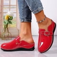 thumbnail image 2 of Womens Closed Toe Wedge Sandals Fashion Patent Leather Wide Width Platform Mules Comfortable Non Slip Work Clogs Red Size 7, 2 of 6