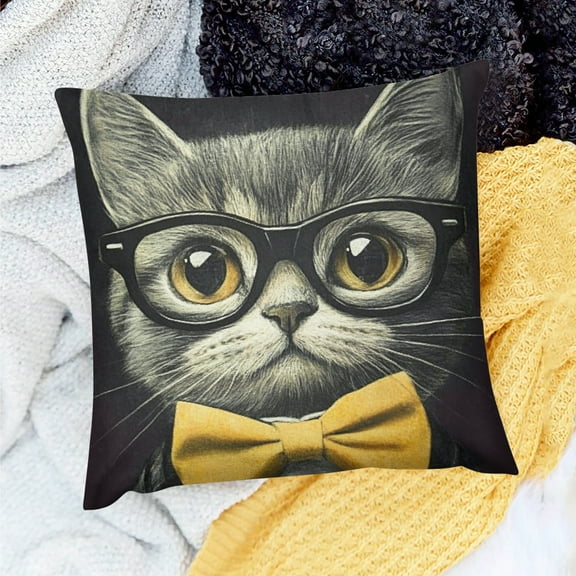 FCXZI Cute Cat Indoor Decoration Pillow Cover for Home Sofa Couch 18x18in