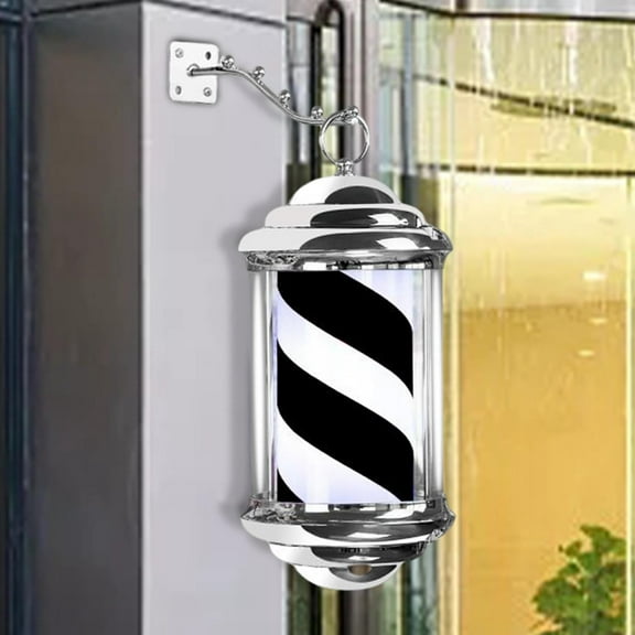 Rotating Barber Pole LED Light Waterproof Retro Style Salon Sign With Hanging Bracket For Outdoor Hairdressing 15 Inch