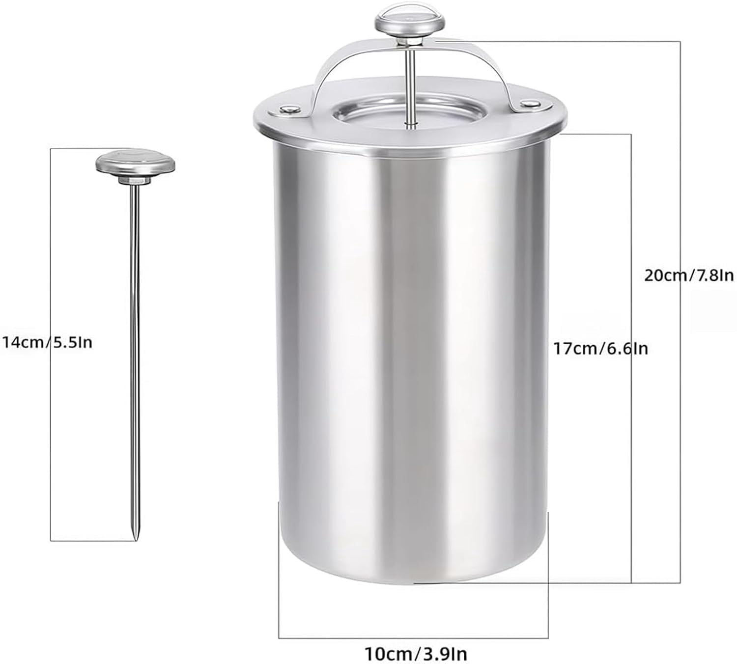 2026 Upgrade Stainless Steel Deli Meat Press with Thermometer Spring, Meat Press Mold for Deli Meats Homemade Ham Maker Lunch Meats Presss for Healthy Home Cooking (Fixed Handle)