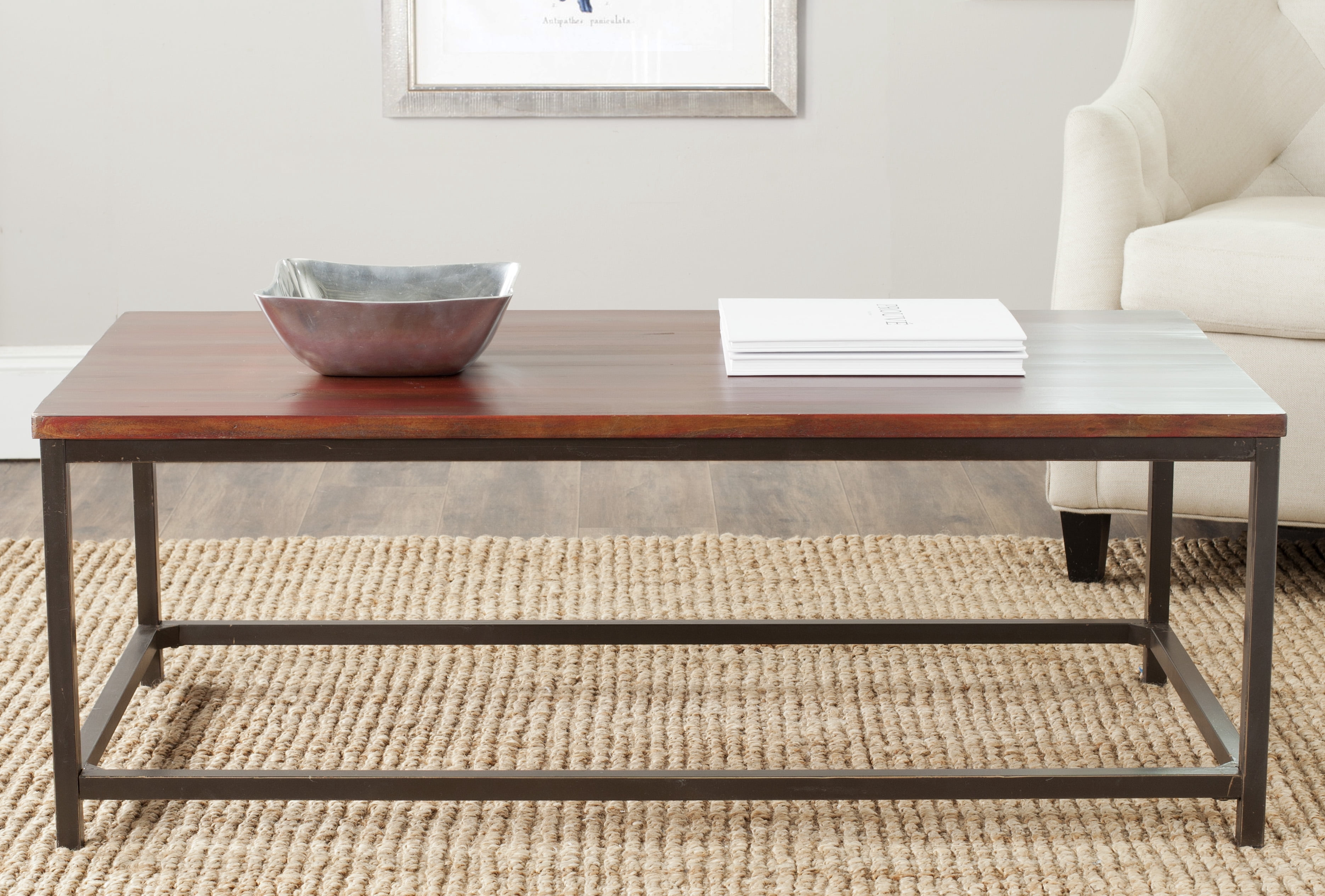 SAFAVIEH Alec Industrial Rustic Coffee Table, Distressed Red