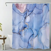 HVEST Blue Marble Shower Curtain Decor,Modern Abstract Gold and Pink Marble Texture Minimalist Shower Curtains for Bathroom 60X72 inch Polyester Fabric Bathroom Decoration Bath Curtains Hooks Included