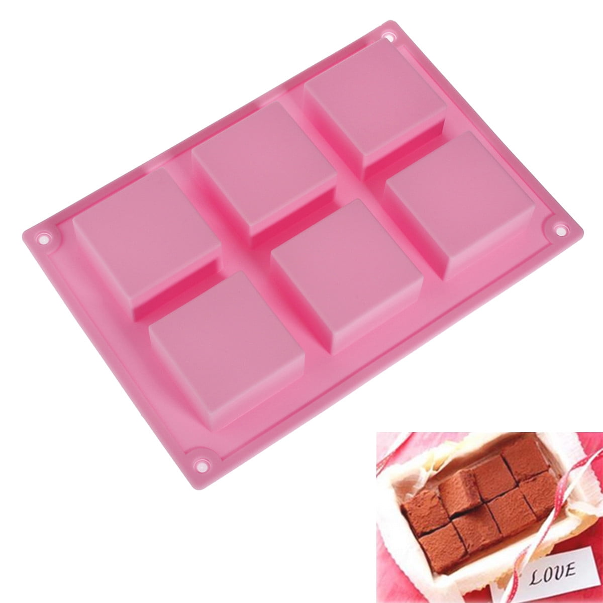 Pink Square Shaped Silicone 6-Cavity Cake Chocolate DIY Soap Homemade Craft Mold