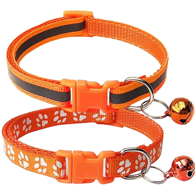 Paquete de 2 huellas y collar reflectante para gatos con cascabel Collar básico para perros y gatos Hebilla Collar ajustable de poliéster para perros y gatos o cinturones de seguridad Xemadio WMZL-635-5