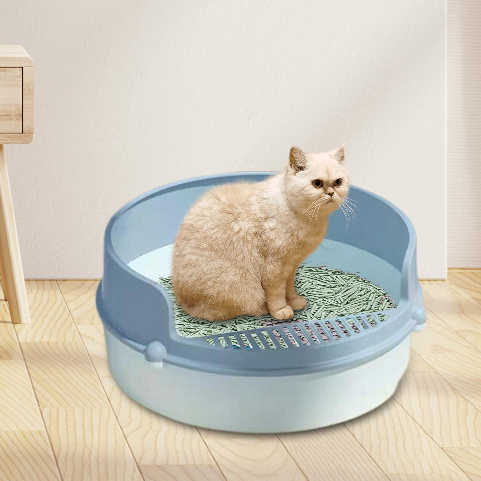 Cat Heighten Deep Toilet Bedpan Circular Design Open Splashing Easy to Clean Portable Pet Litter Tray for Rabbit Small Dogs Blue