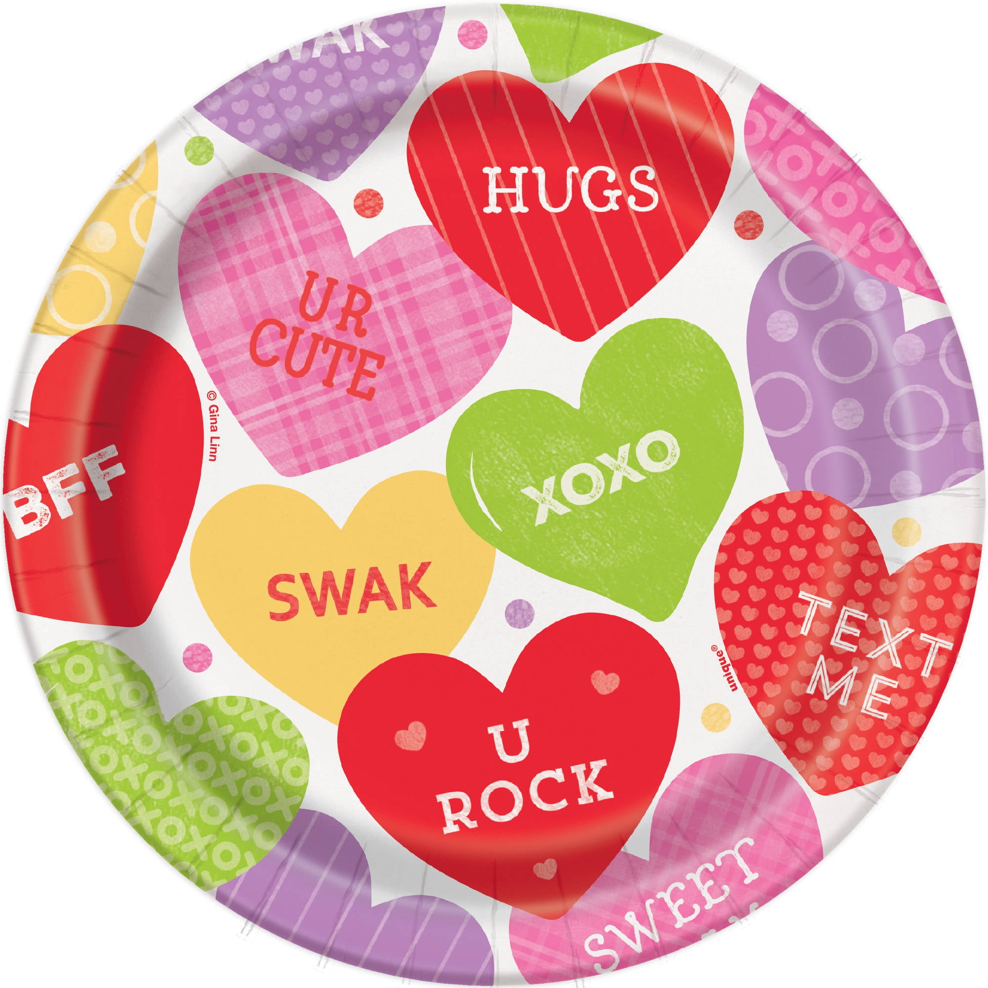 7" Candy Valentine's Day Paper Dessert Plates, 8ct