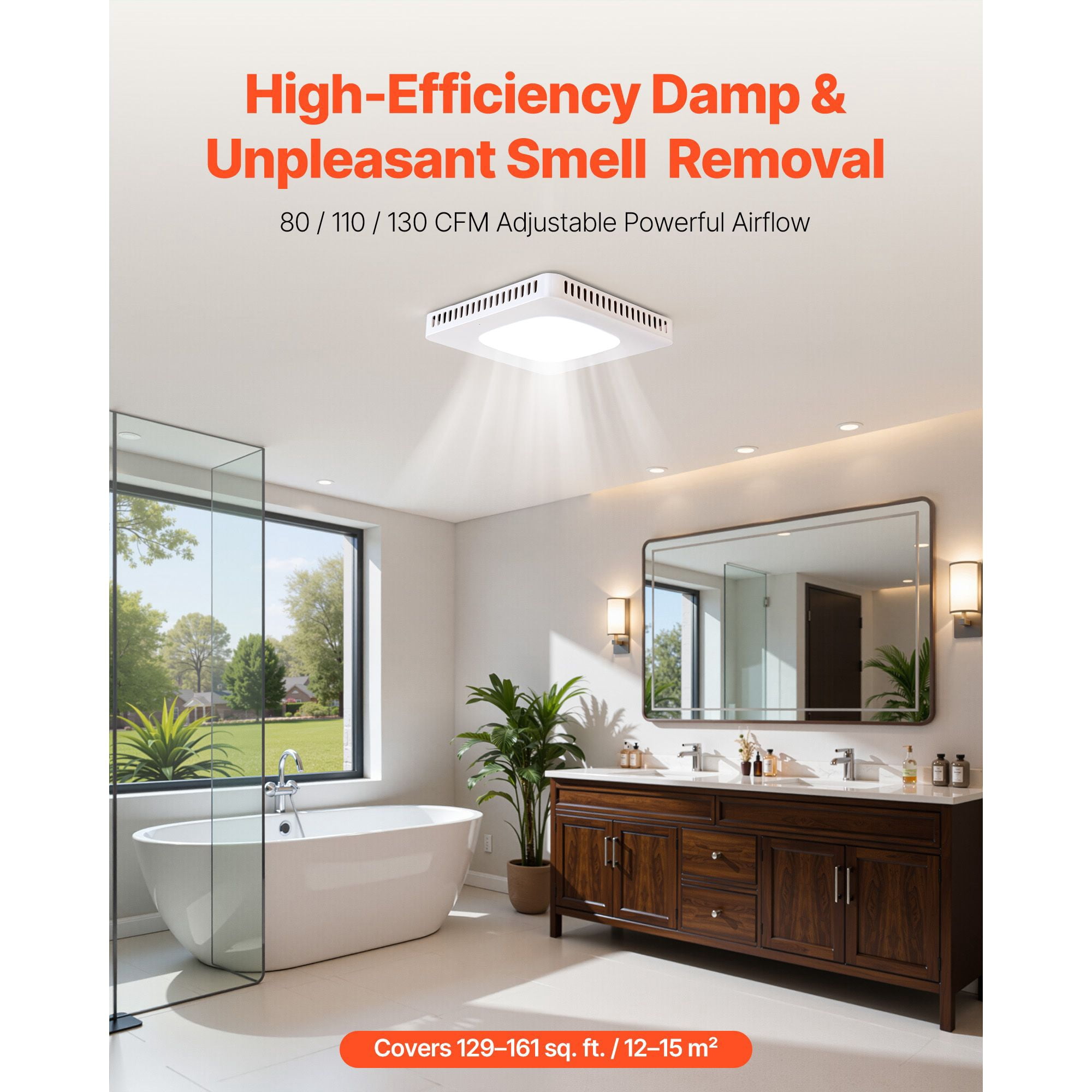 80/110/130 CFM Bathroom Exhaust Fan with LED Light, 3 Color Temperature Options, 1.5 Sones Low Noise, AC Motor for Laundry Room