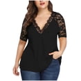 thumbnail image 1 of Camiseta de talla grande para mujer, informal, de media manga, de encaje sólido, con cuello en V, camisetas de hilo de red Fridja  qr4562, 1 of 1