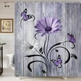thumbnail image 2 of Rustic Farmhouse Floral Shower Curtain, Farm Boho Purple Daisy Flowers and Butterfly on Country Wooden Shower Curtain for Bathroom, Wildflower Curtain with 12PCS Hooks, 72x84IN White Black, 2 of 6