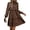 Brown, variant on Women's Frill Printed Mock Neck Long Sleeve Mini Dress Tied Frill Sheer with Opaque Body Not Lined 100% Polyester