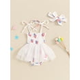 thumbnail image 4 of Raccmtaty Baby Girls Independence Day Romper Dress Sleeveless Flag Print Tulle Patchwork Romper with Headband, 4 of 9