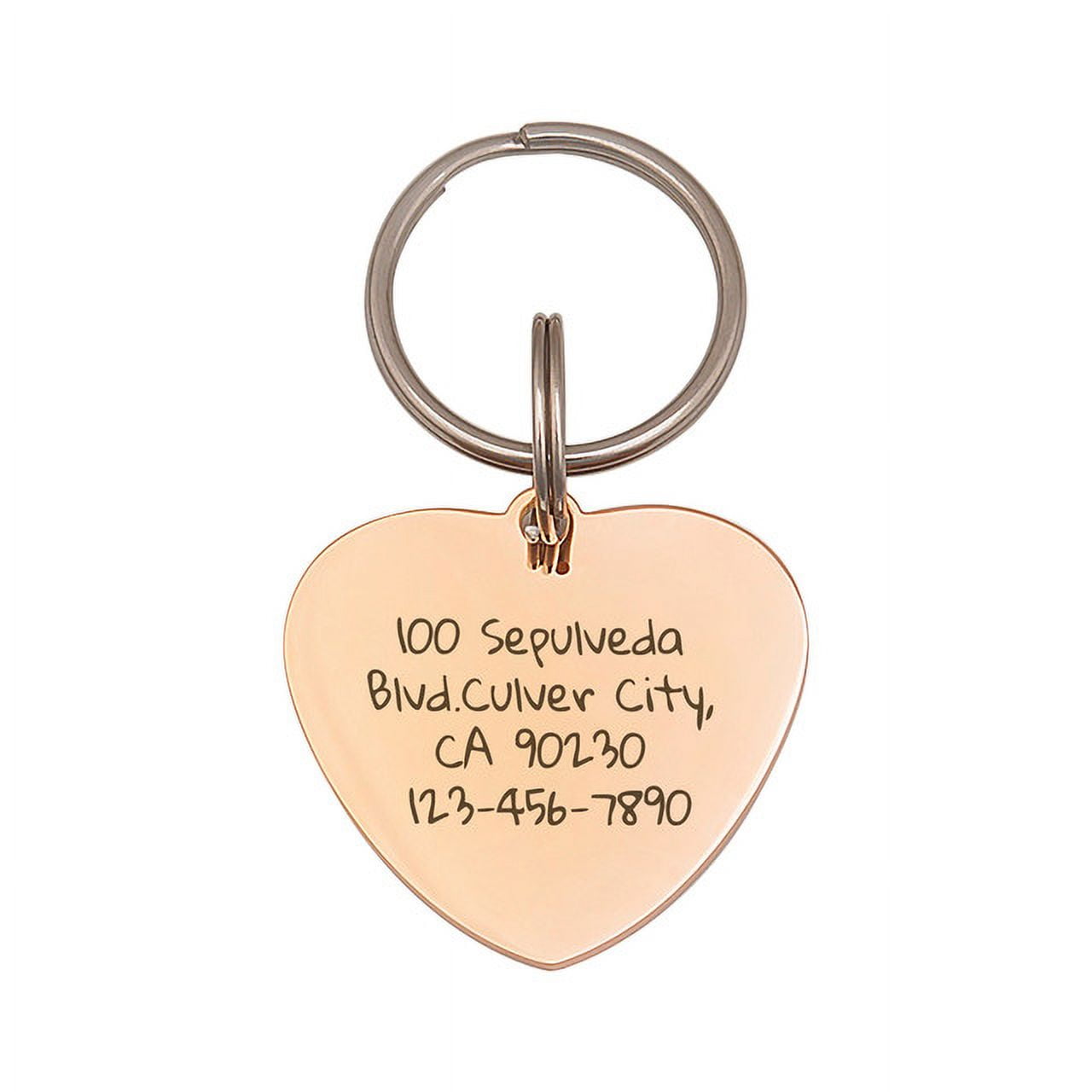Anavia Stainless Steel Double Sided Heart Name - State Icon - Phone Engraved Dog & Cat ID Tag, Rose Gold, S