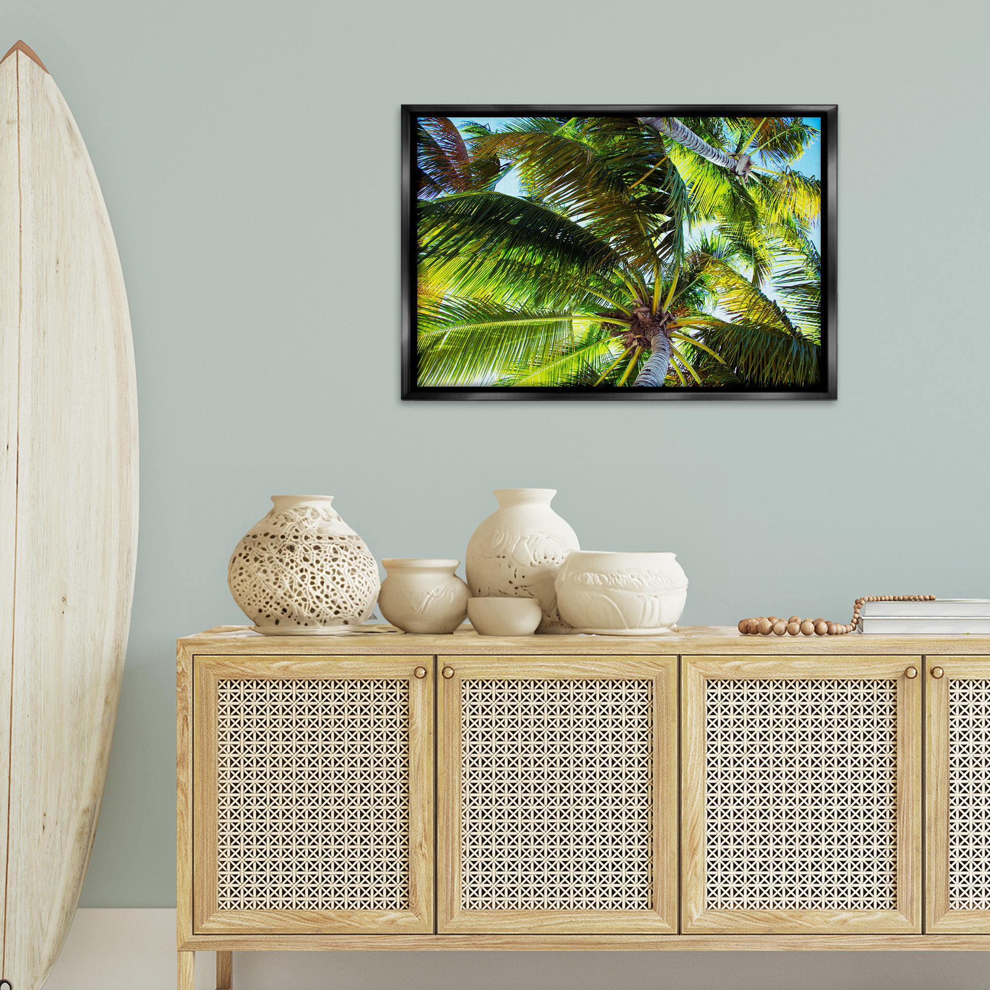 Stupell Industries Swaying Palm Leaves Botanical & Floral Photography Black Floater Framed Canvas Art Print Wall Art, 31 x 21
