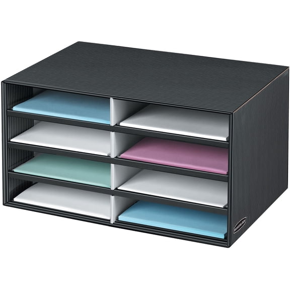 Bankers Box Decorative Eight Compartment Literature Sorter, Letter, Black/Gray Pinstripe