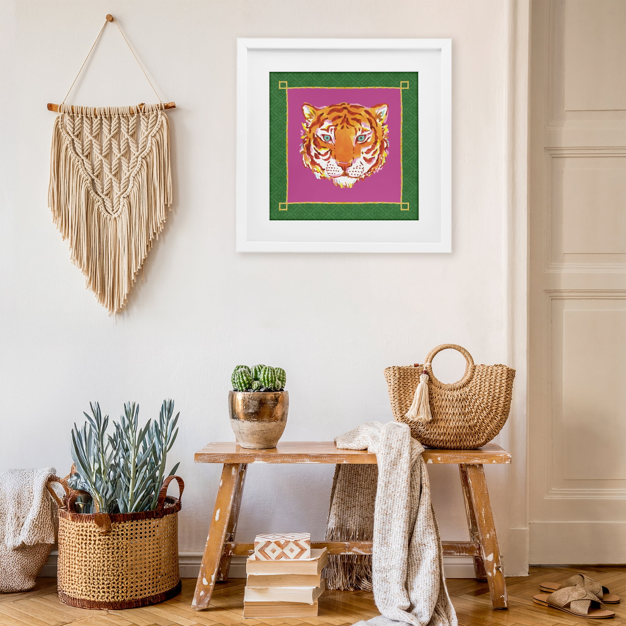 Stupell Industries Bordered Exotic Tiger Portrait White Framed Print Under Glass, design by Karolina Sato