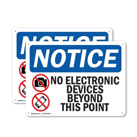 (2 Pack) No Electronic Devices Beyond OSHA Notice Sign 24 Inch X 18 Inch Plastic Sign, Weather Resistant, UV Protected for Workplace, Business, and Construction Site, Made in the USA