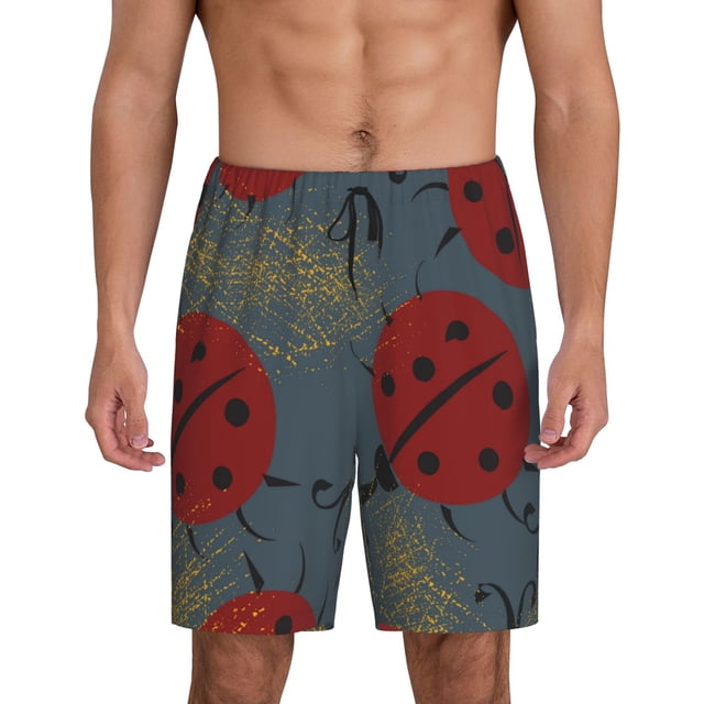 Balery Ladybug Pantalones cortos de pijama de punto de algodón para hombre con cinturilla y bolsillos-XX-Large