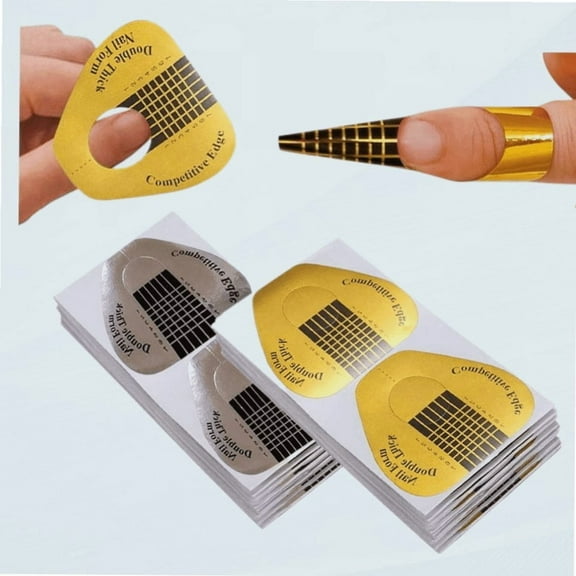 200Pcs Long Nail Forms Set 100 Pcs Gold 100 Pcs Silver Nail form guide stickers Thick Nail Art Tips Extension Forms Durable Acrylic Nail Paper Forms Numbers Marked Nail Former Stickers