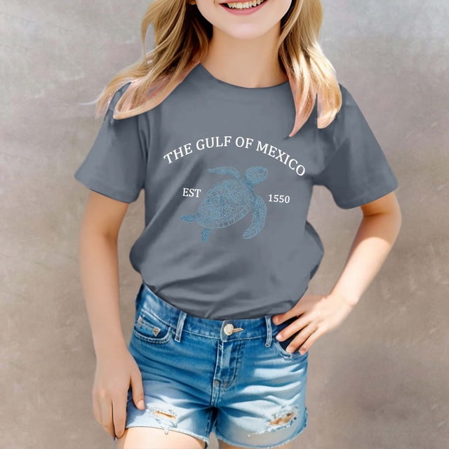 Vêtements pour Filles T-Shirt à Col Rond Imprimé Manches Courtes pour Filles Petites Filles Vêtements d'Été Vêtements pour Filles Taille 13-14 Ans Mode Filles